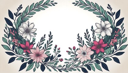 Poster -  Vintage floral wreaths with laurel ornaments hand drawn illustrations set against a simple _1(1895)
