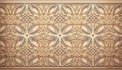 Aufkleber -  This design features a beige Oriental pattern with repeated geometric arabesque motif a_1(1753)