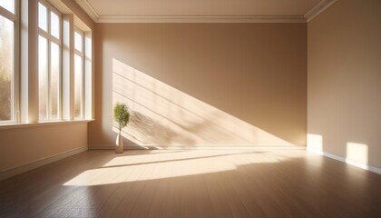 Poster -  Soft light shines through a window onto a beige wall, casting long shadows and illuminating_1(1672)