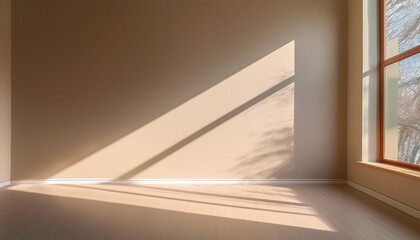 Poster -  Soft light shines through a window onto a beige wall, casting long shadows and illuminating_1(1670)