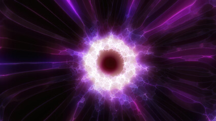 Poster - A mesmerizing burst of neon pink and blue light rays converging at a bright core in dynamic energy futuristic sci-fi or technology-related tunnel effect