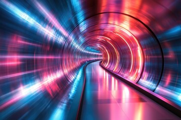 Poster - Colorful light tunnel creating a dynamic visual experience on a futuristic pathway