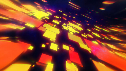 Poster - A vibrant fast-moving glowing orange and yellow squares of energy and motion for digital acceleration, technology, and innovation