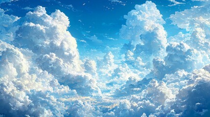 Wall Mural - A vibrant sky filled with fluffy clouds under a bright blue atmosphere.