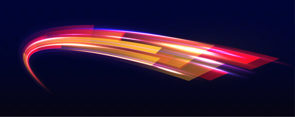 Aufkleber - Vector dark blue abstract background with ultraviolet neon glow, blurry light lines, waves. Dynamic composition of bright lines forming lights path of speed movement, futuristic dark background.