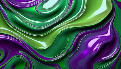 Aufkleber -  Green and purple abstract shapes with glossy finish create depth and texture in a vibrant h_1(1294)
