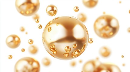 Poster - An abstract composition of golden spheres floating against a bright white background, evoking a sense of luxury and elegance.