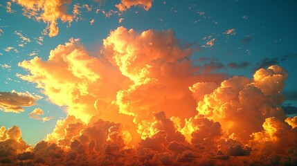 Wall Mural - A vibrant sunset illuminating dramatic clouds in a colorful sky.