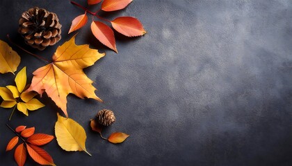 Aufkleber -  Flat lay background with autumnal hues on a grey slate texture, ideal for design elemen_1(1183)