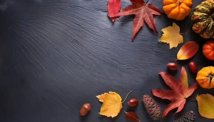 Aufkleber -  Flat lay background with autumnal hues on a grey slate texture, ideal for design elements a_1(1181)