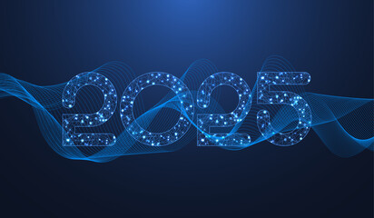 Fototapete - Digital technology abstract poster template 2025 with circuit board texture. Tech digital banner or header 2025 New year