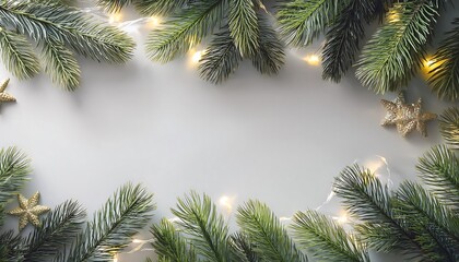 Poster -  Christmas scene featuring pine branches and twinkling lights set against a crisp light gray_1(985)