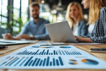 Poster - Team collaborates on data analysis using charts and graphs in modern office environment
