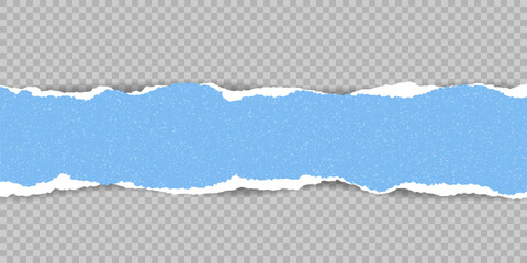 Poster - Blue Ripped paper Stripe Border. Torn paper edge background. Grain texture. Copy space. Template for Banner header Poster Headline Design. Vector illustration