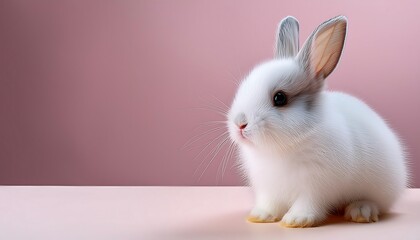 Aufkleber -  A small white bunny sits alone on a soft pastel background in this Easter concept image wit_1(674)