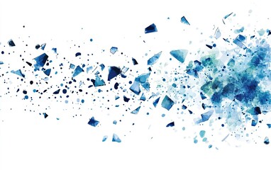 Poster - Blue shards and splashes create an abstract representation of water on a white background during a bright daylight setting