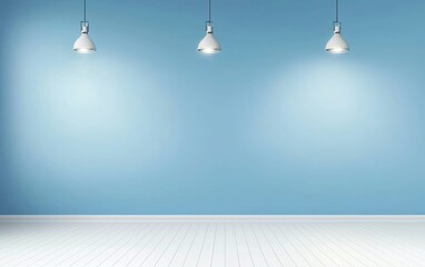 Poster - Modern interior space with a light blue wall and pendant lighting in a contemporary design setup