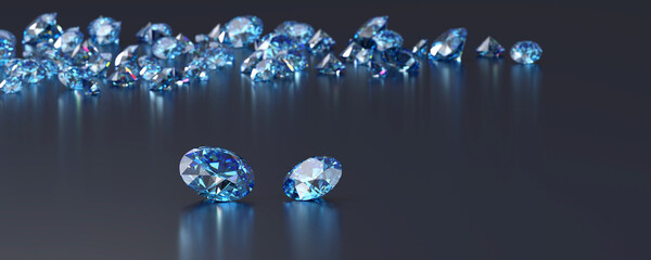 Poster - Blue diamond sapphire placed on glossy background main object focus 3d rendering	
