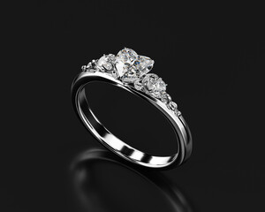 Poster - Heart diamond Ring isolated on black background 3d rendering
