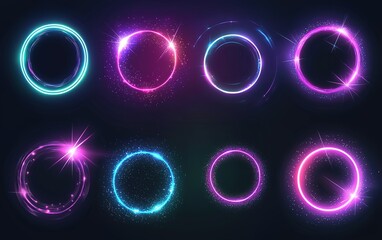 Poster - Colorful glowing circles in shades of blue and pink against a dark background create a vibrant visual effect during digital design