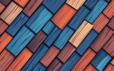 Poster - Colorful wooden tiles arranged in a unique pattern create a vibrant backdrop suitable for artistic projects and design inspiration