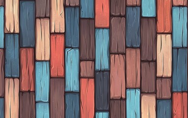 Poster - Colorful wooden planks arranged in a textured pattern showcasing various hues and styles perfect for interior design inspiration