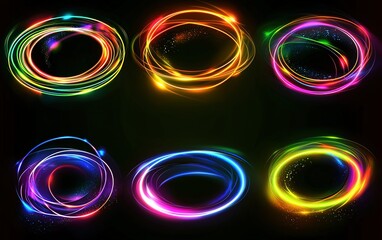 Poster - Colorful light trails swirl and dance against a black background, creating vibrant digital patterns and mesmerizing effects