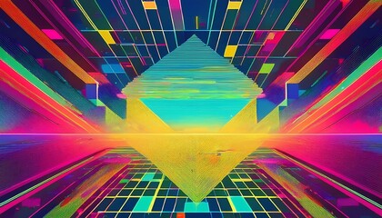 Poster -  A digital abstract geometric background with a modern art concept involving a bright and co_1(187)