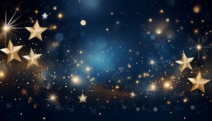 Aufkleber -  A dark blue background features sparkling stars, bokeh lights, and abstract night sky eleme_1(175)