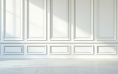 Poster - Bright and airy interior with white paneled walls and natural light in a spacious room