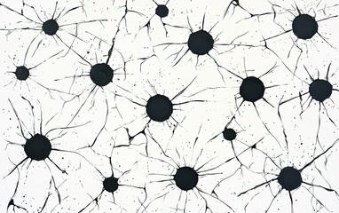Poster - Abstract black circles on a white background showcasing a cracked texture resembling a unique artistic style