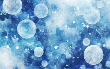 Poster - Blue abstract watercolor design with circular shapes and soft textures creating a calming atmosphere