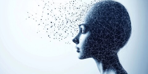 Poster - Abstract human head silhouette with neural network connections