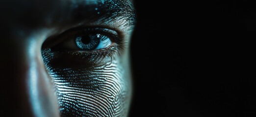 Poster - eye with fingerprint pattern, close-up, dark background, human features