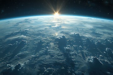 Wall Mural - a sunrise over a planet with a blue atmosphere. ai.