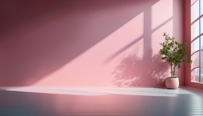 Aufkleber -  A calm, open space features a smooth surface against a muted pink wall, divided by shadows _1(71)