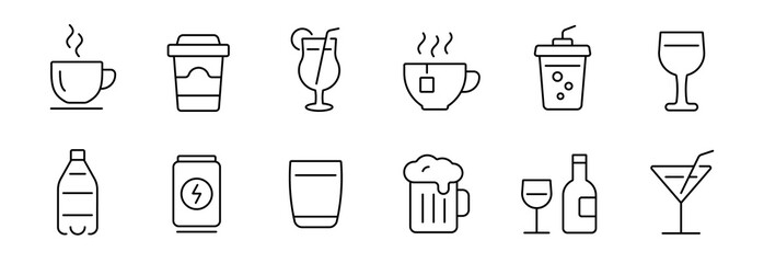 Wall Mural - drink thin line icons collection. editable stroke. vector
