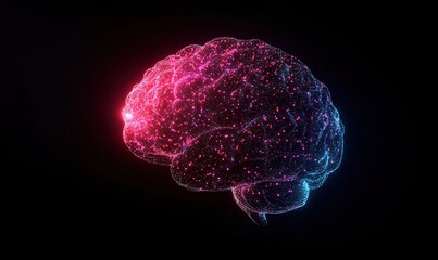 Poster - digital brain visualization with glowing particles and vibrant colors