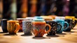 © Magic Stock - A photo of a set of hand-painted ceramic mugs