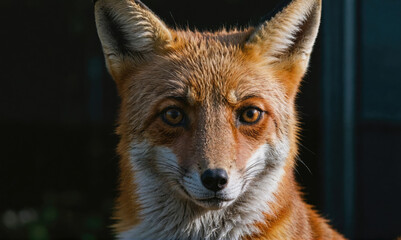 Wall Mural - a red fox stares intently into the camera, its fur illuminated by the setting sun