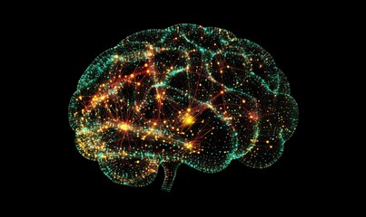 Poster - Neural network visualization, glowing brain with connections and lights