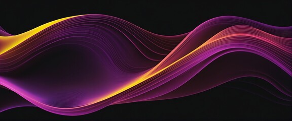 Wall Mural - Vibrant Abstract Wave: Pink, Yellow, and Purple Gradients on Black Background