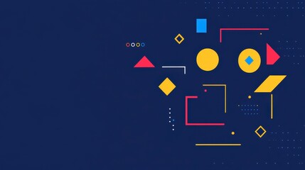 Poster - Abstract Geometric Shapes Composition on Dark Blue Background for Modern Design, Digital Art, and Creative Projects with Bright Colors and Unique Forms