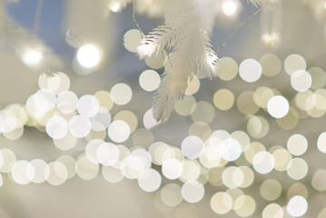 Wall Mural - merry christmas and new year holidays background. blurred bokeh background with light bulbs and chri
