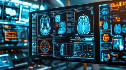 Poster - A high-tech medical display showcasing brain and spine scans for diagnostic purposes.