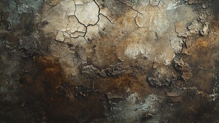 Poster - Close-up view of a heavily textured surface displaying extensive cracking, weathering, and discoloration, suggesting a long period of exposure to the elements