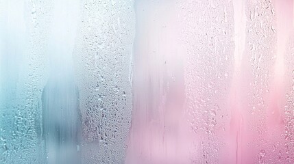 Poster - Colorful gradient background highlights texture of water droplets condensing on glass surface, creating abstract pattern of varying sizes and shapes