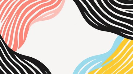 Poster - Abstract Decorative Frame with Flowing Lines in Pink, Black, Yellow, and Blue Colors for Artistic Background and Creative Projects