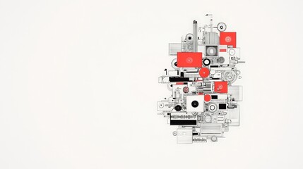 Poster - Abstract geometric composition featuring bold red and monochrome elements on a light background, representing modern design and artistic creativity in digital art