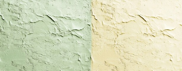 Poster - Decorative plaster creating a textured surface, split vertically with green and yellow colors, providing an abstract background ideal for design projects